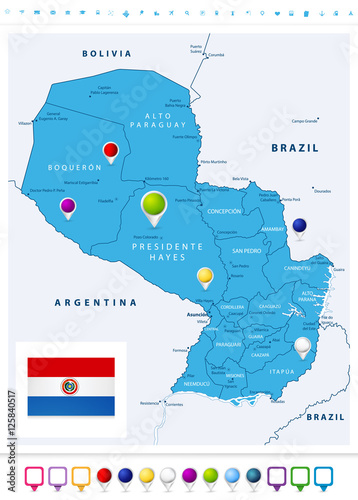 Paraguay map with map pointers