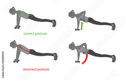 correct posture and proper exercises. vector illustration.