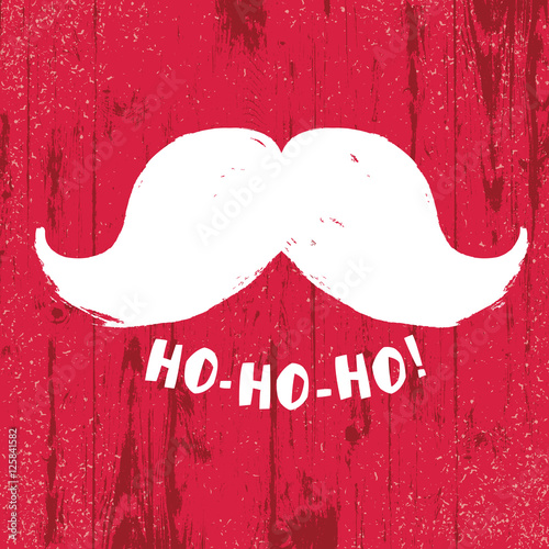 Ho-Ho-Ho! Gold letters on black textured background. White moust