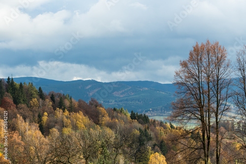 Autumn Landscape with Sunrise - Sunset and Sun Light on Tree