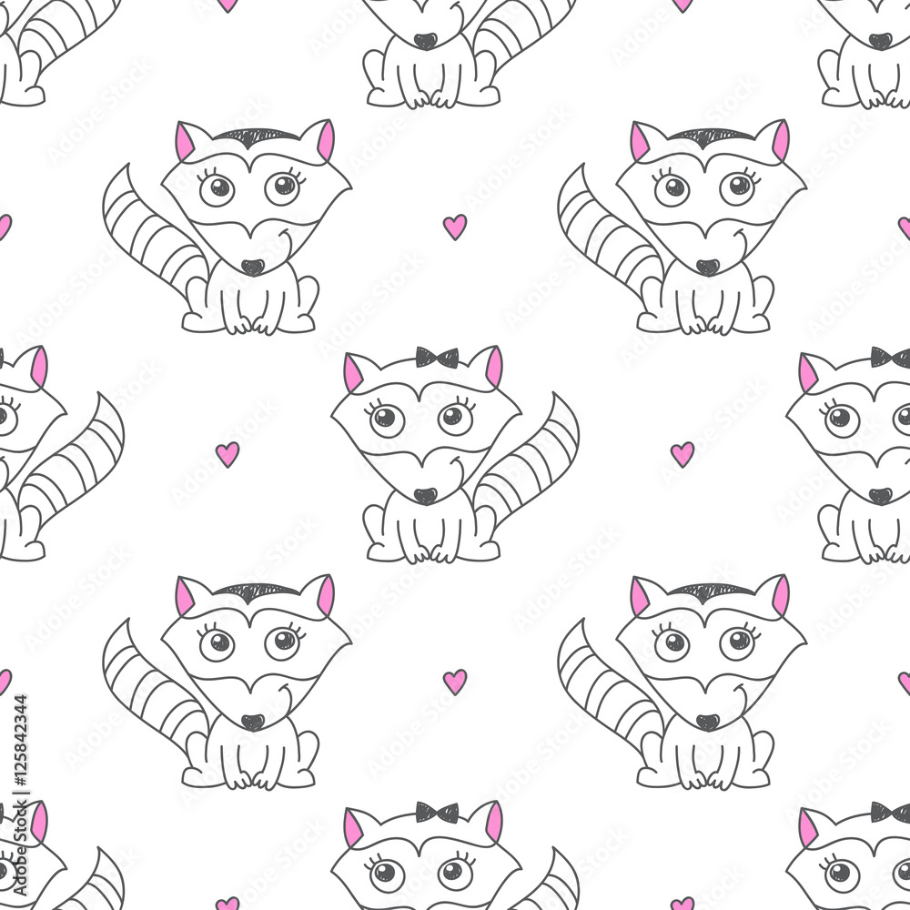 vector seamless pattern of raccoons, texture for baby products or souvenirs