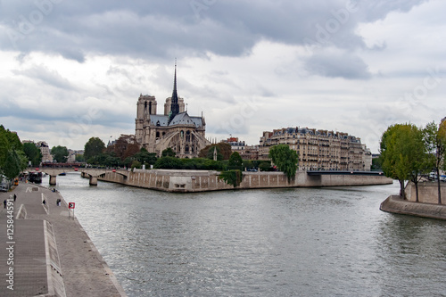 Cathedral of Notre Dame de Paris and France isle. View from Sena River