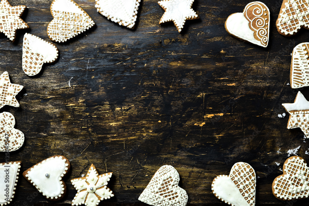 Christmas biscuits, gingerbread - obrazy, fototapety, plakaty 