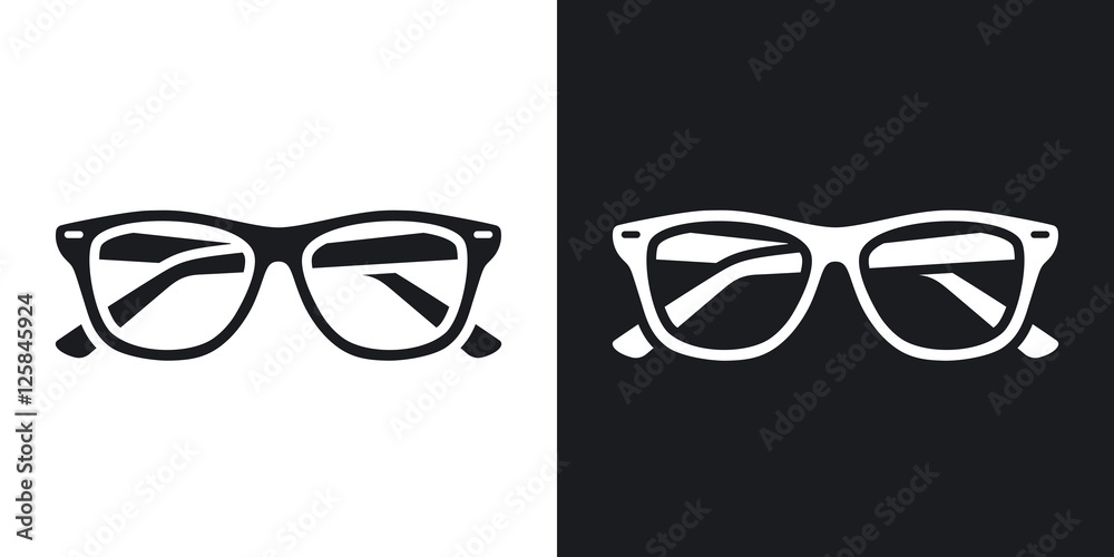 Two-tone version of Glasses simple icon on black and white background - obrazy, fototapety, plakaty 