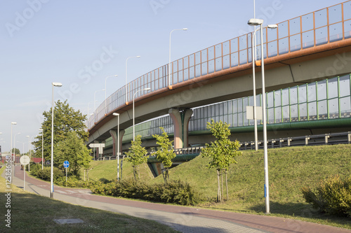 Multilevel overpass and bike path. Comfortable city life in Warsaw .