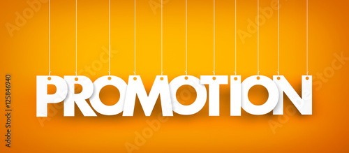 Word Promotion hanging on orange background. 3d illustration