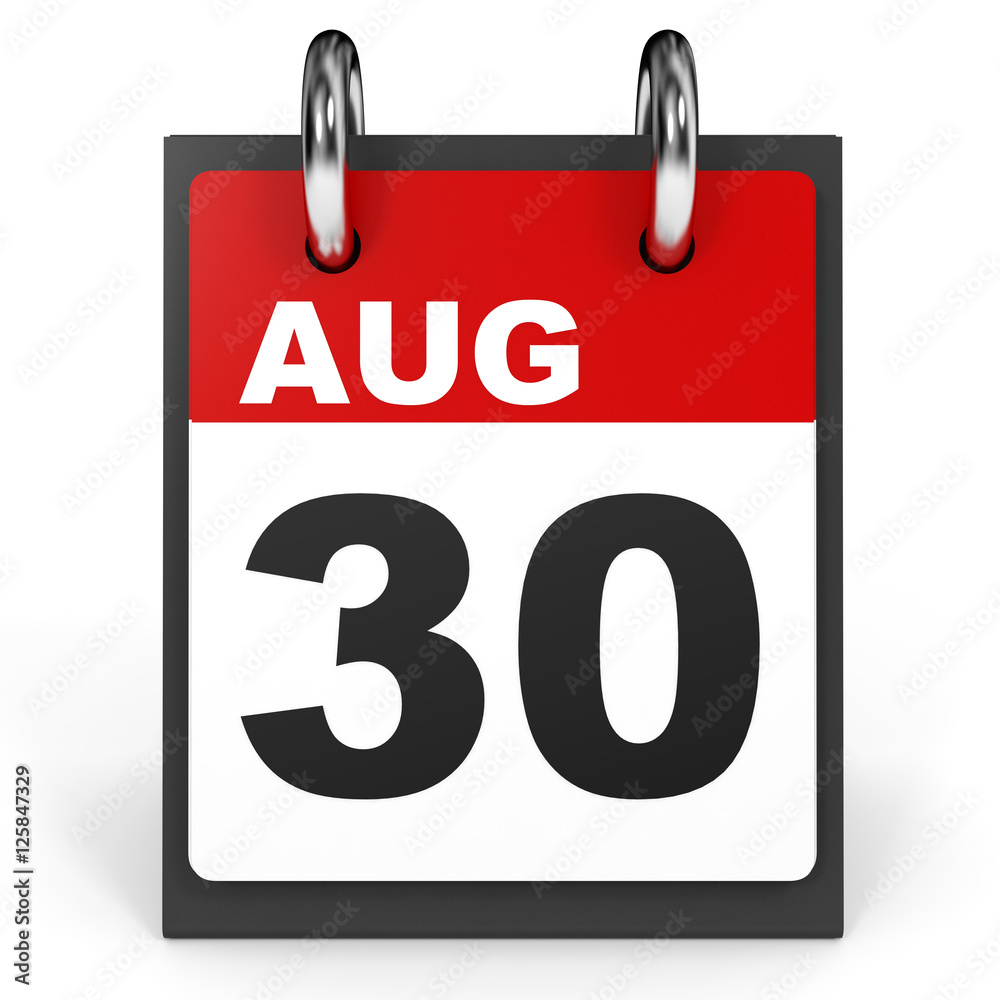 Fototapeta premium August 30. Calendar on white background.