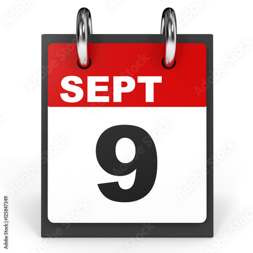 September 9. Calendar on white background.