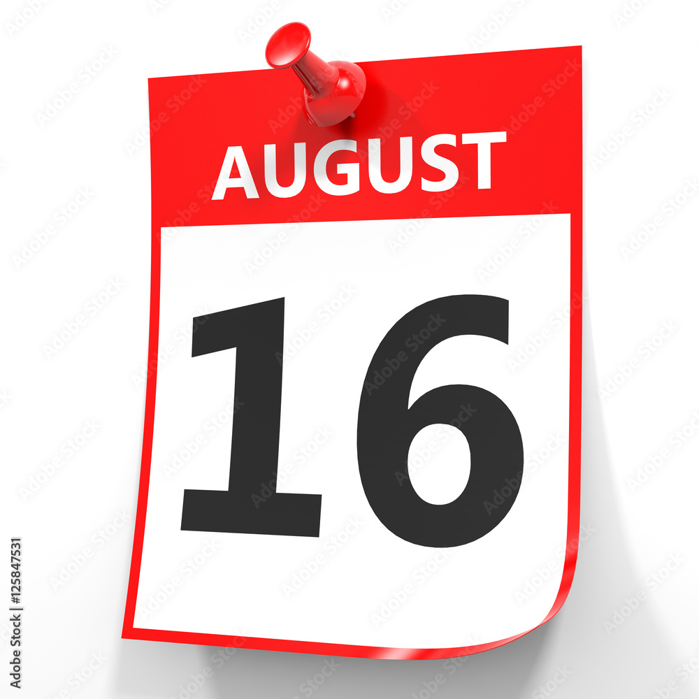 August 16. Calendar on white background. August 16. Calendar on white background.