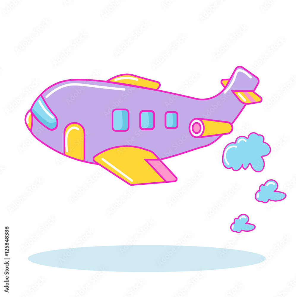 Aircraft cartoon fly.Violet stroke style