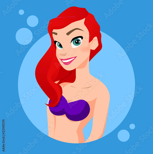 Young fresh attractive woman Ariel in the sea