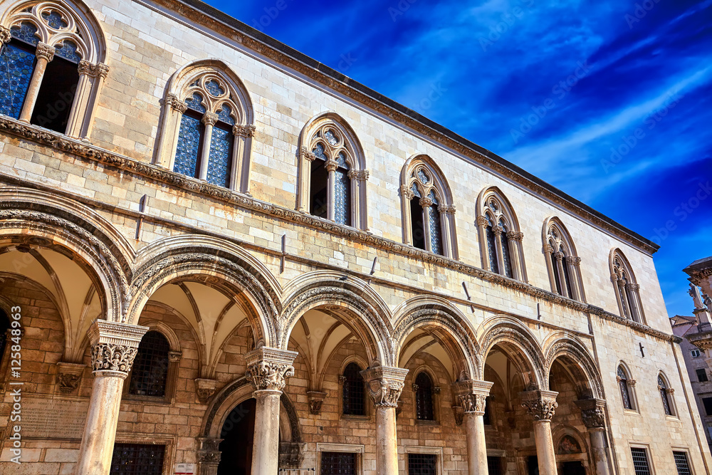 Rector's palace and blue sky. Old architecture in Dubrovnik