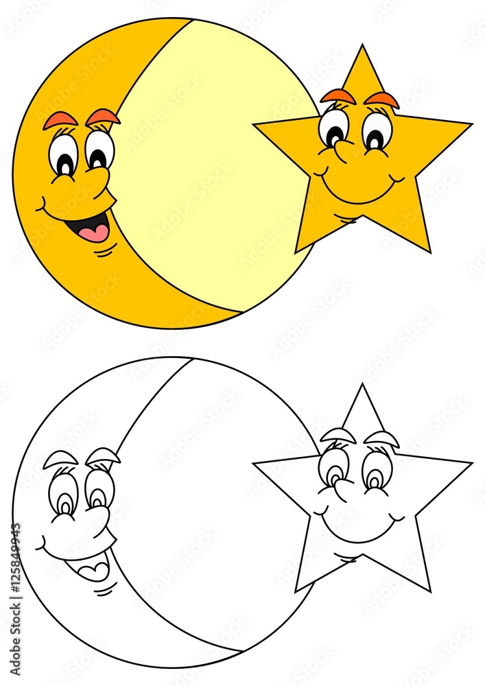 Moon and Star with a smile on his face as coloring books for small ...