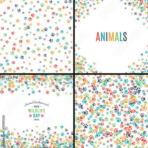 Background with paw prints. Set of patterns