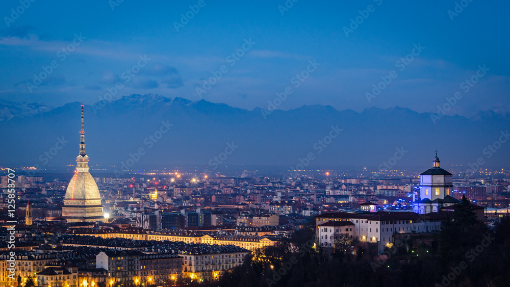 Turin (Torino) high definition panorama with Mole Antonelliana and Monte dei Cappuccini