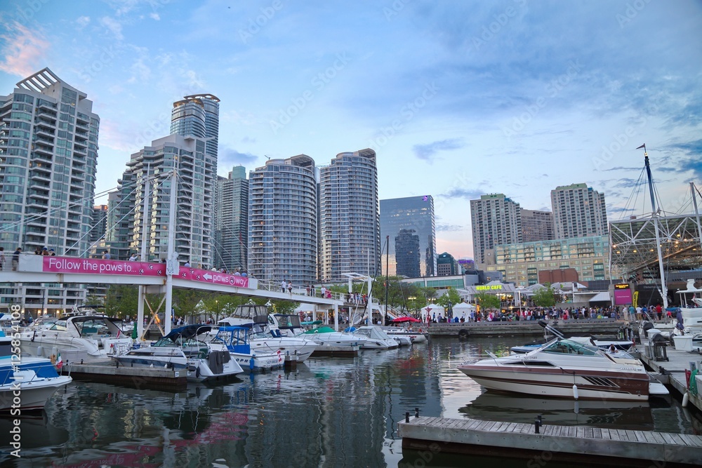 Toronto Harborfront May 28, 2016: Busy Toronto harborfront area.