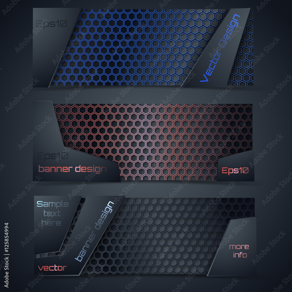 Vector modern banners set with carbone texture