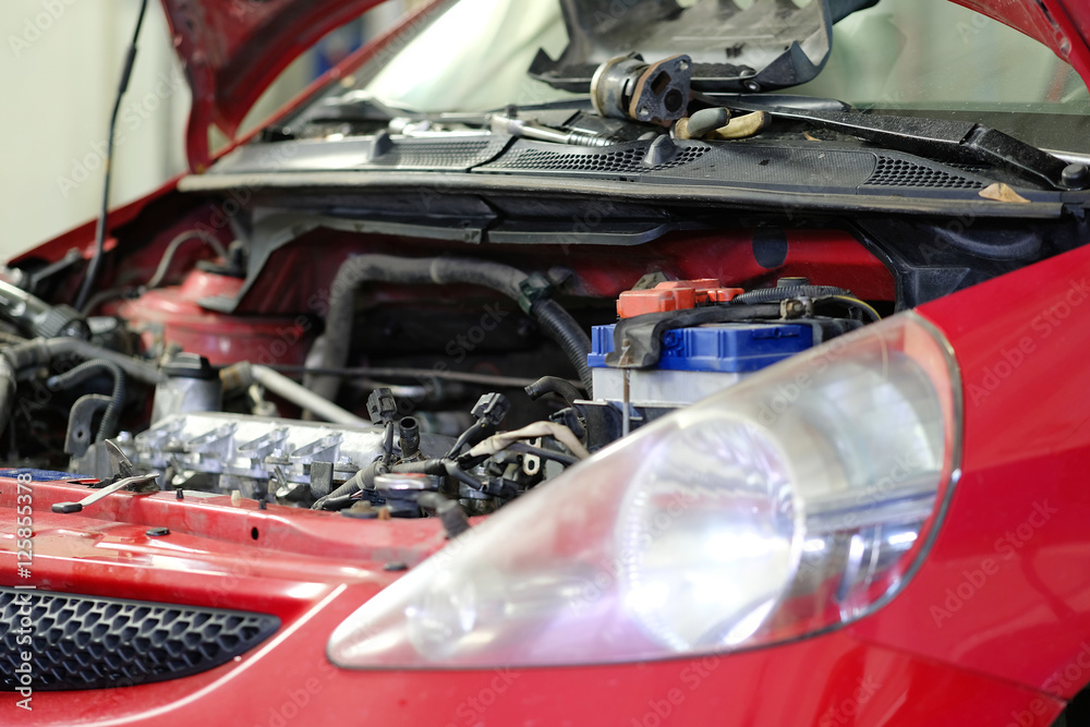 Fototapeta premium The image of a car engine compartment