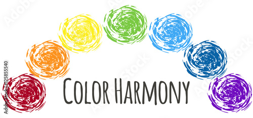 Basic Color Theory. Color Harmony. Multi-colored round forms . Vector illustration.