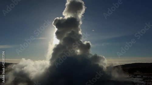 Iceland Geyser Strokkur eruption in winter with spray and steam