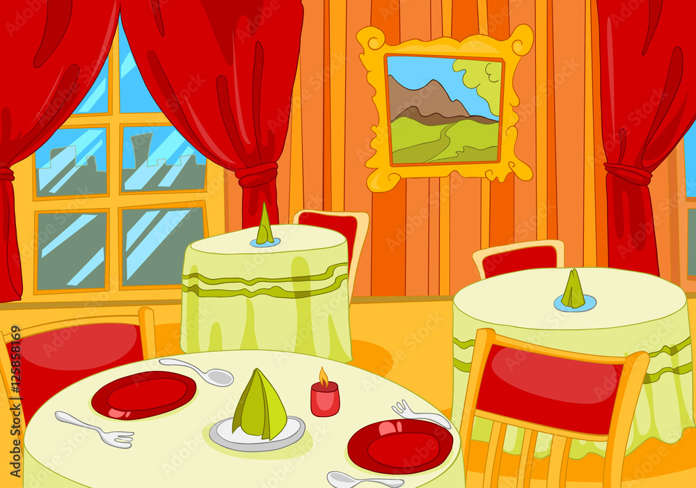 Cartoon background of restaurant hall interior. Cartoon background of restaurant hall interior.