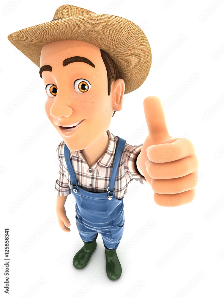 3d farmer positive pose with thumb up 3d farmer positive pose with thumb up