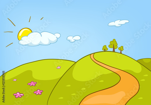 Cartoon background of countryside summer landscape