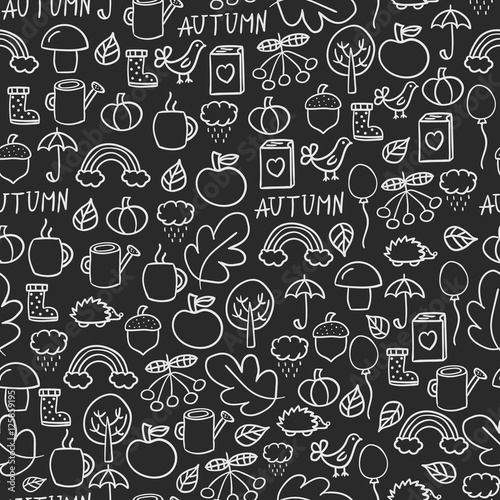 Doodles seamless pattern vector set.