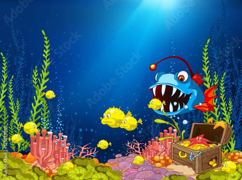 Fototapeta Naklejka Na Ścianę i Meble -  Cartoon background of underwater life.