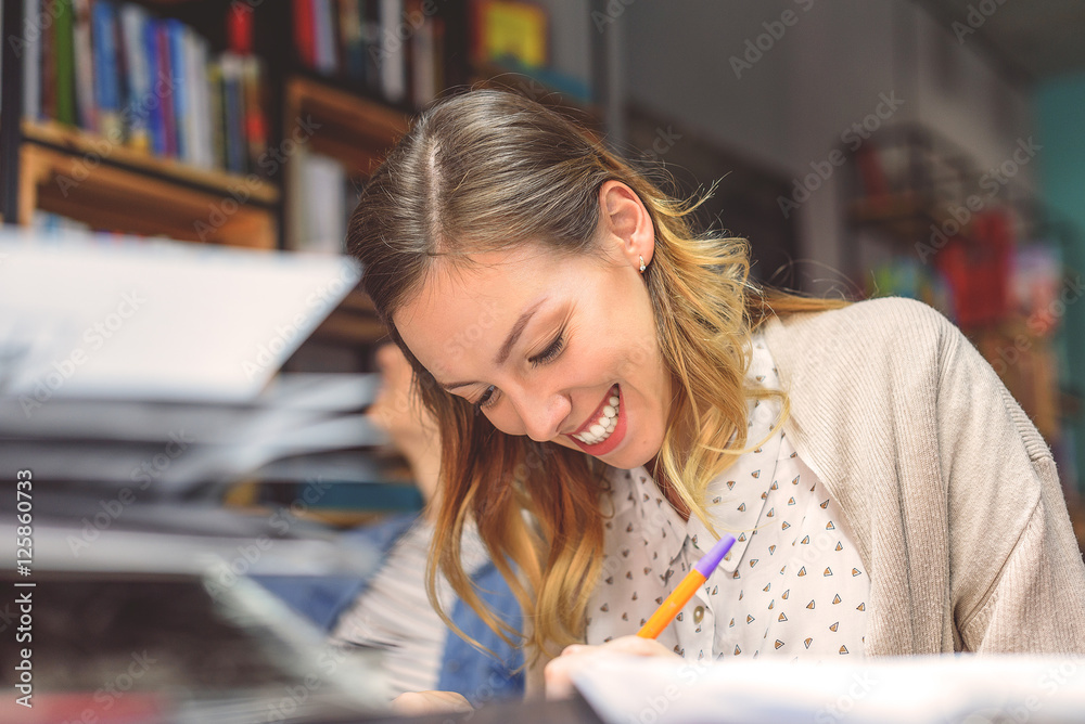 Female college student studying Female college student studying