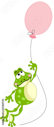 Frog flying with balloon  