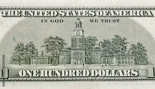 Εκτύπωση καμβά US Independence Hall on back of one hundred dollars bill