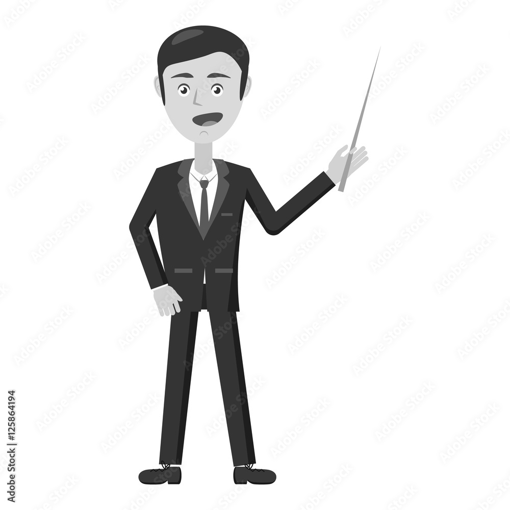 Businessman with pointer icon. Gray monochrome illustration of businessman with pointer vector icon for web Businessman with pointer icon. Gray monochrome illustration of businessman with pointer vector icon for web