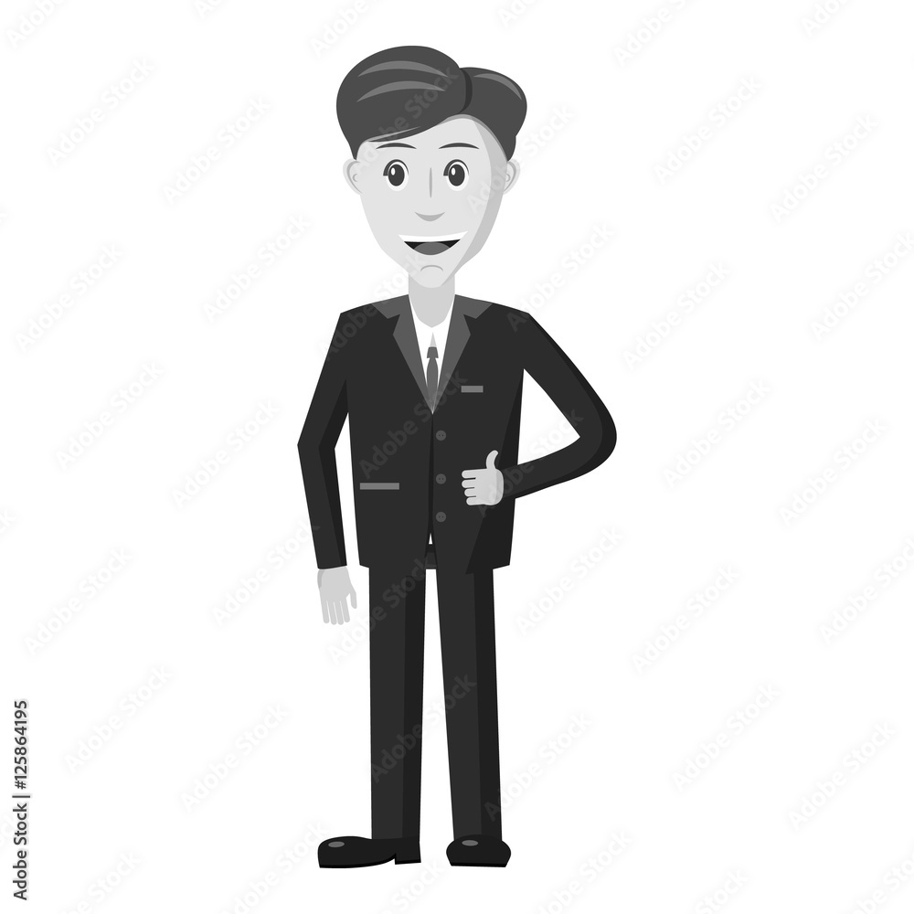 Joyful businessman icon. Gray monochrome illustration of joyful businessman vector icon for web