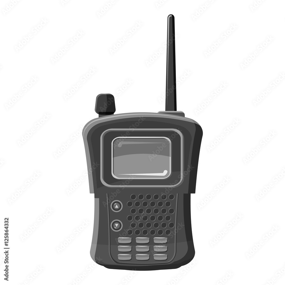 Military radio transmitter icon. Gray monochrome illustration of military radio transmitter vector icon for web