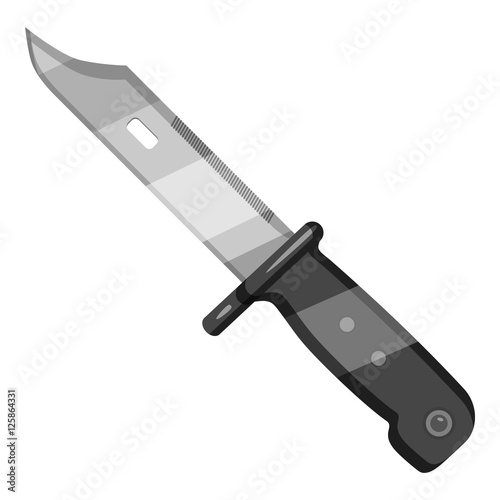 Military knife icon. Gray monochrome illustration of military knife vector icon for web