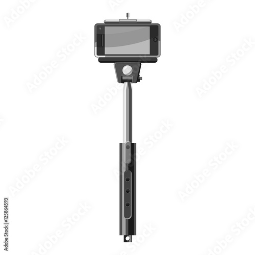 Selfie stick icon. Gray monochrome illustration of selfie stick vector icon for web
