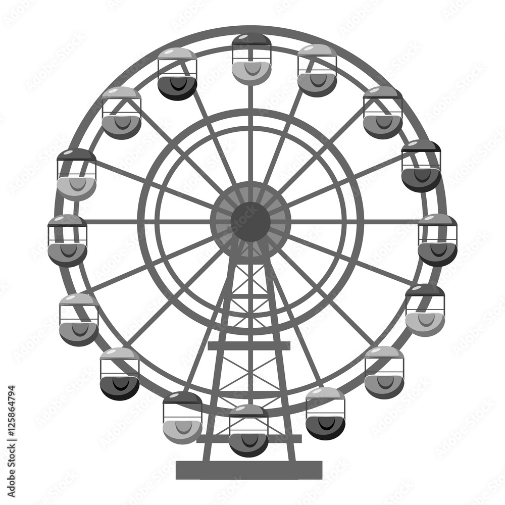 Ferris wheel icon. Gray monochrome illustration of ferris wheel vector icon for web