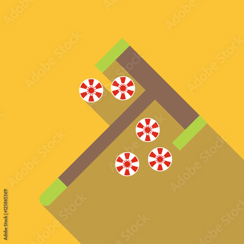 Roulette rake and chips icon. Flat illustration of roulette rake and chips vector icon for web photo