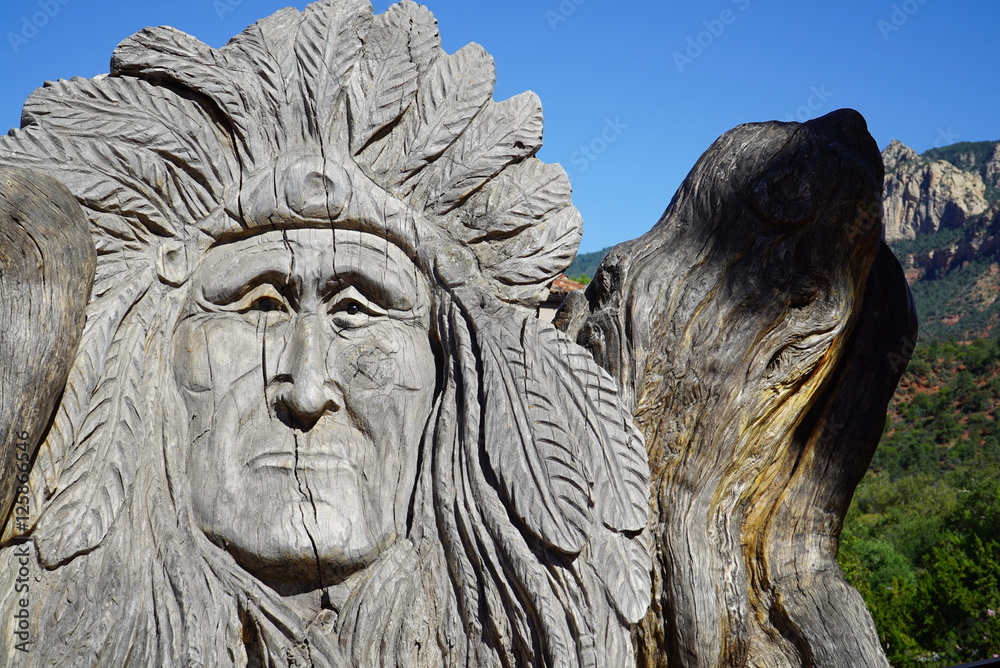 Native American Carved Wood Statue