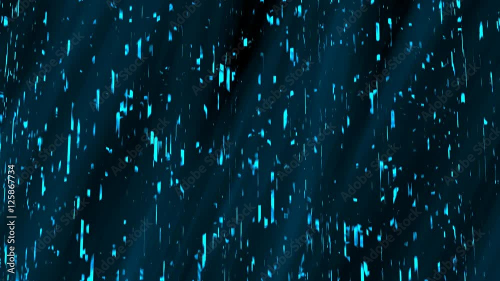 Abstract blue rain or snowfall looping animated background, seamless loop