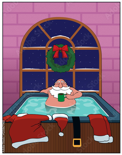 Hot Tub Santa / Santa relaxes in a hot tub