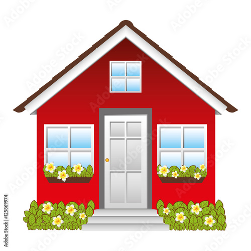 small house with flowers icon image vector illustration design 