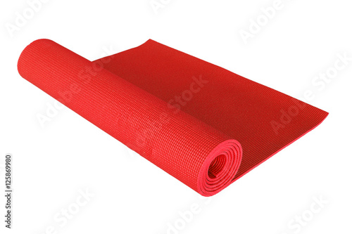 red yoga mat isolated on white.