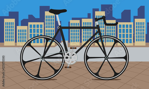 Bike on City | Editable flat style fixed gear bicycle in urban life environment vector illustration