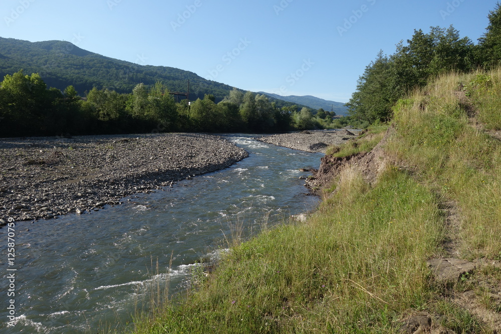 River Shopurka. The mountain river in the Carpathian region. Transcarpathia