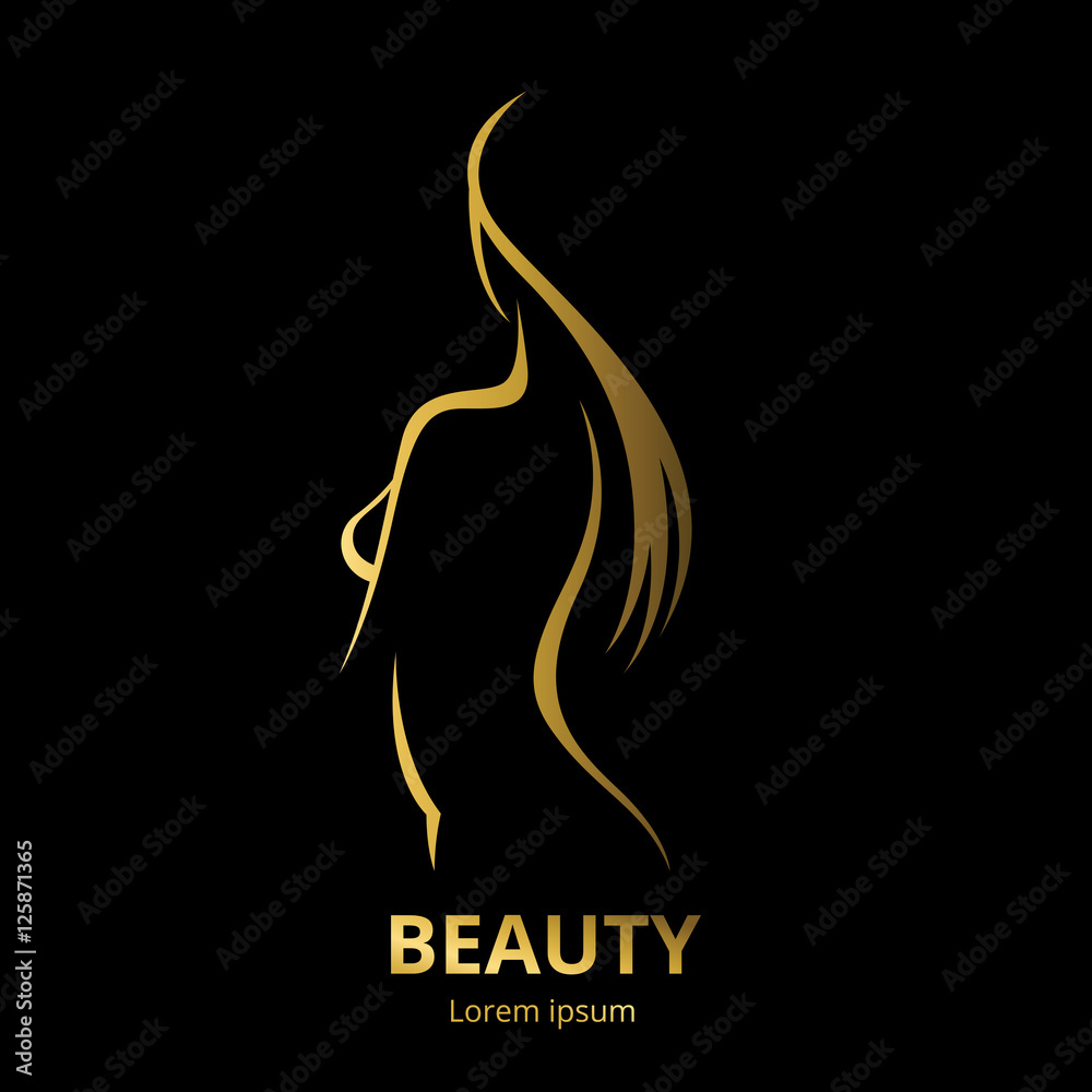 Naklejka premium Vector template logo for beauty salon stylized long haired woman