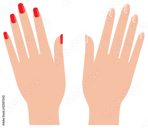 Female hands with different manicure Stock vector illustration