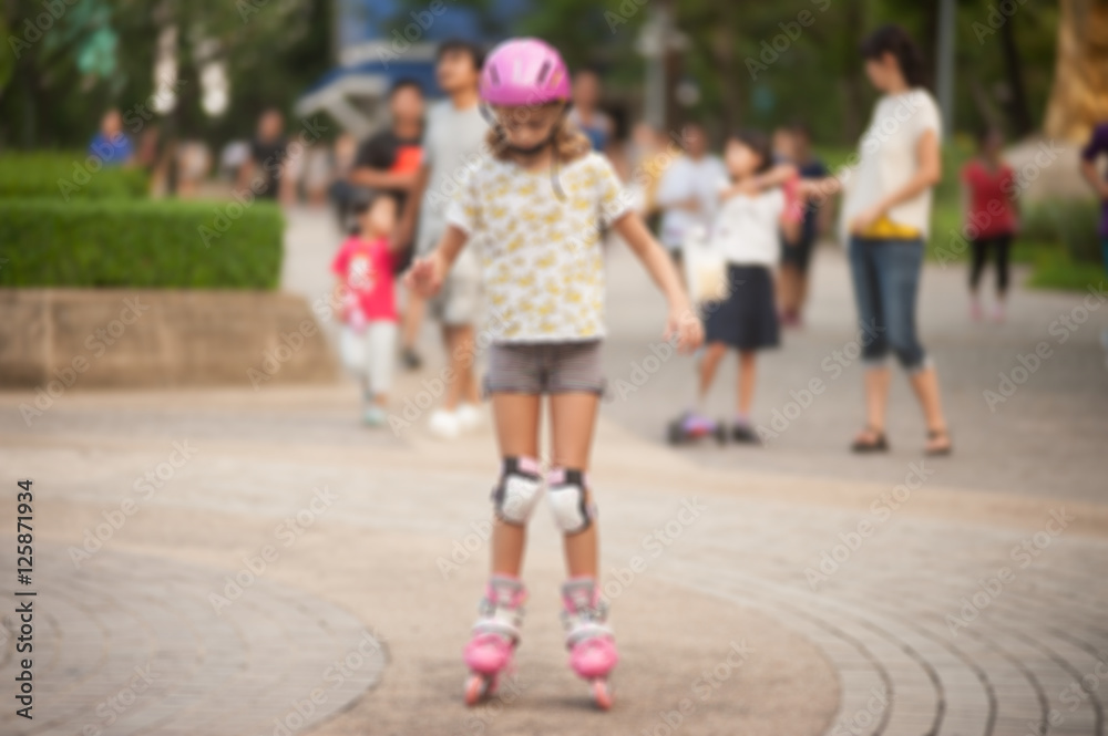 abstract blur focus people run on the way in the park at Bangkok.