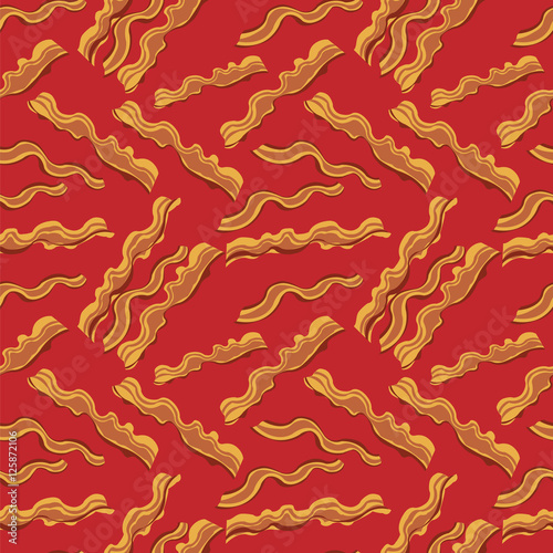 Red bacon vector textile print food seamless pattern.